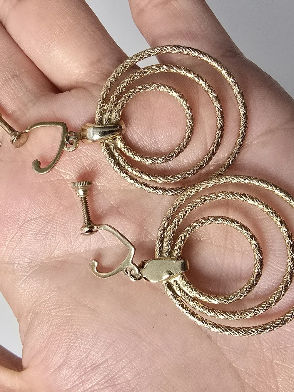 Gold Tone Triple Hoop Drop Earrings - Women's Jewelry Screw Back